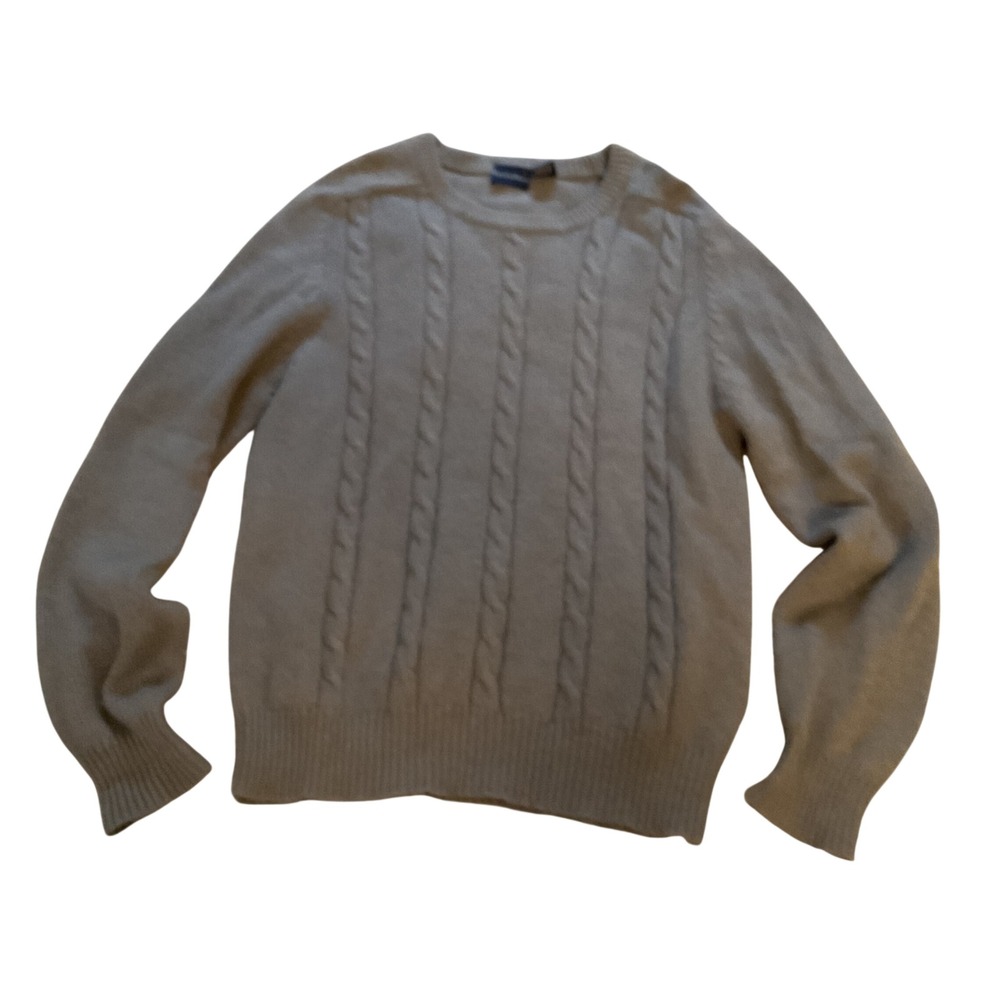 Lands End Gray Cable Knit Crewneck Sweater Cotton Blend Long Sleeve Pullover
